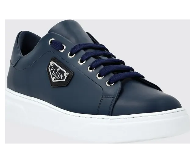 Philipp plein Smooth Leather Low-Top with Applied Side Logo Blue (UADSUSC0701PLE075N14)