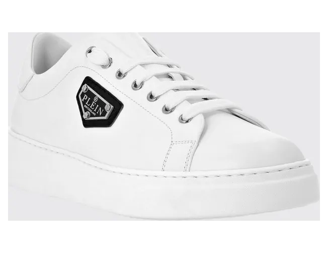 Philipp plein Smooth Leather Low-Top with Applied Side Logo White (UADSUSC0701PLE075N01)