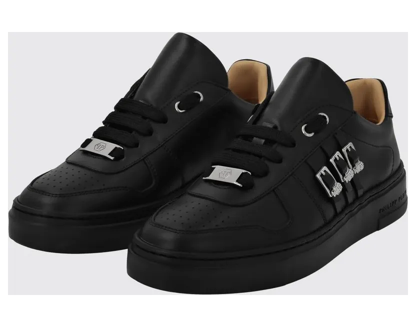 Philipp plein Smooth Leather Low-Top with Jewel Buckle and Engraved Logo Black (AADSWSC2762PLE075N0202)