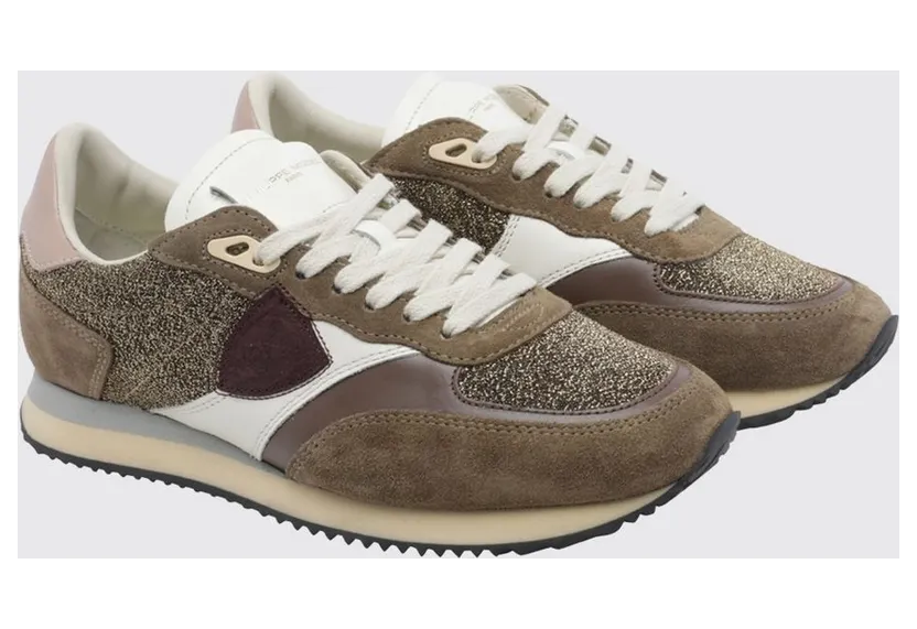 Philippe Model Blville Low-Top in Suede and Lurex with Serrated Sole Brown (BVLDGR06)