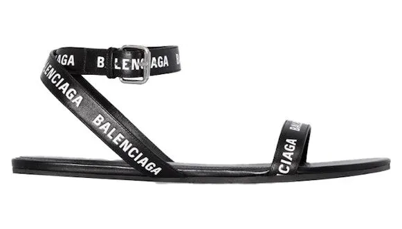 Balenciaga Black Logo Print Sandals Black Leather (551154WBAE11090)