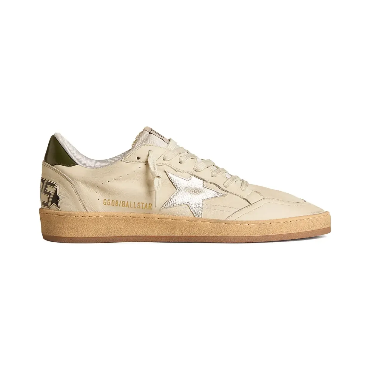 Golden Goose Ball Star mit silbernem Lederstern und grüner Fersenlasche Nude (GMF00117F006009)
