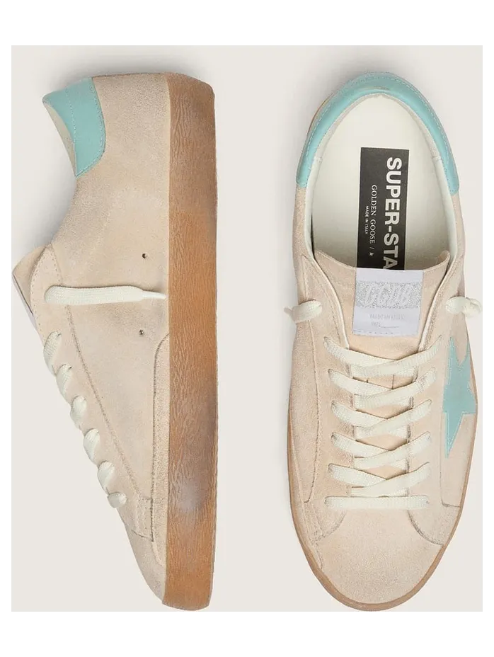 Golden Goose Men’S Super-Star In Beige Suede With Aqua-Green Star (GMF00101.F008551.15962) (3)