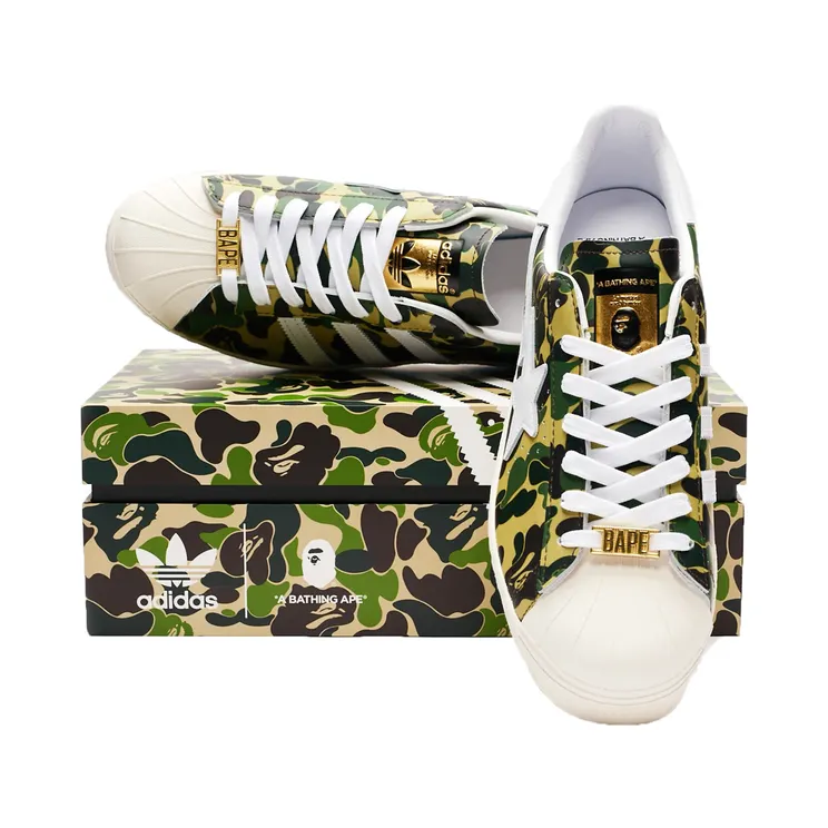 Adidas Originals adidas Originals x BAPE Superstar 80’s Green – “Off-white / Footwear White / Gold Metallic / Camo” (GZ8981)