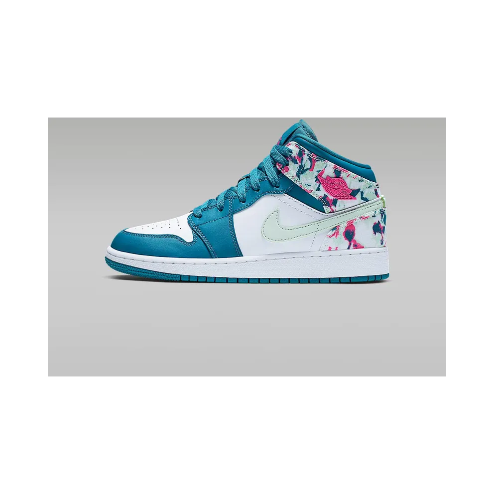 Jordan 1 Mid Paint Stroke (GS) Green Abyss/Frosted Spruce-White-Laser Fuchsia (555112-300)