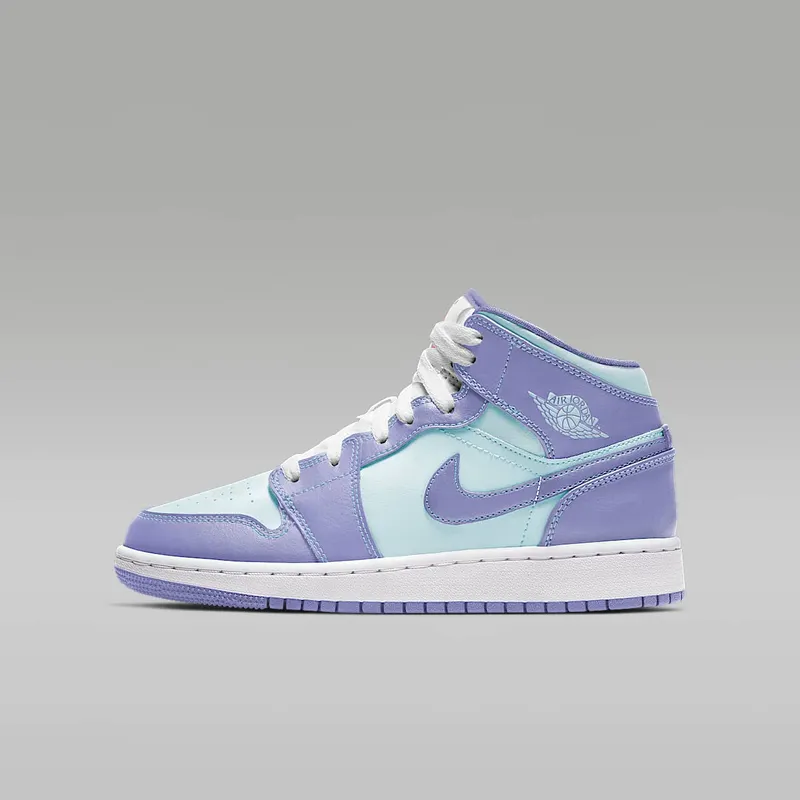 Jordan 1 Mid Purple Aqua (GS) “Purple Pulse / Glacier Blue / White / Arctic Punch” (554725-500)