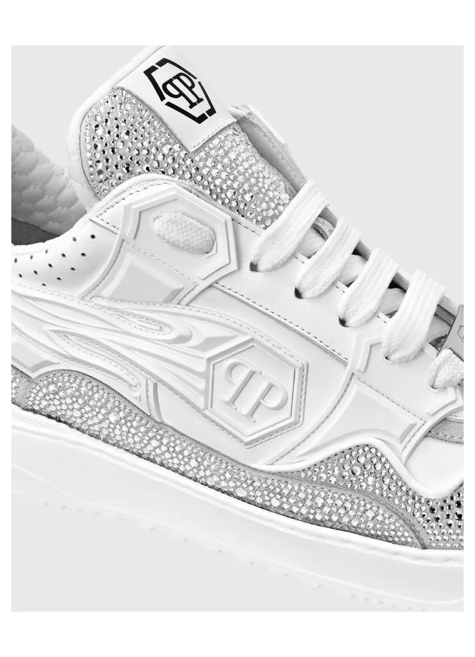 Philipp plein Leather and Rubber Rhinestone Sneakers White (SAESMSC4015PLE010N01) (4)