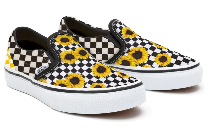 VANS Gepersonaliseerde Kids Sunflowers Checkerboard Slip-on Zwart (VN0A3CST065)