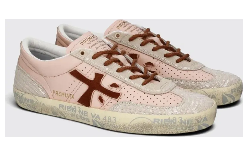 Premiata David Leather and Suede Low-Top with Padded Ankle Pink (DAVIDD8293)