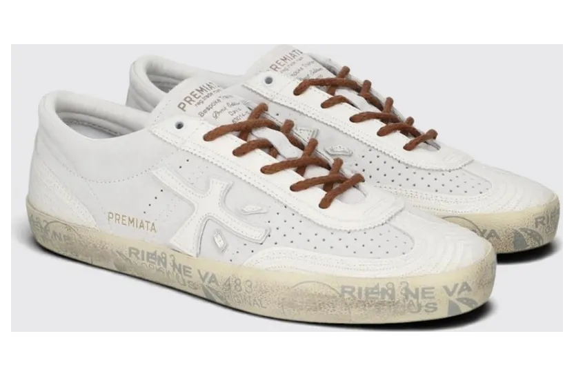Premiata David Leather and Suede Low-Top with Padded Ankle White (DAVIDD8294)
