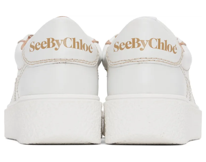 See by Chloé Off-White & Tan Leather Sevy Sneakers (SB36001A 13001) (4)
