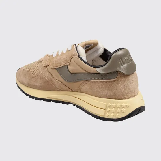 Autry Reelwind Sneakers in Leather and Nylon with Worn Effect Camel (WWLMGQ01)
