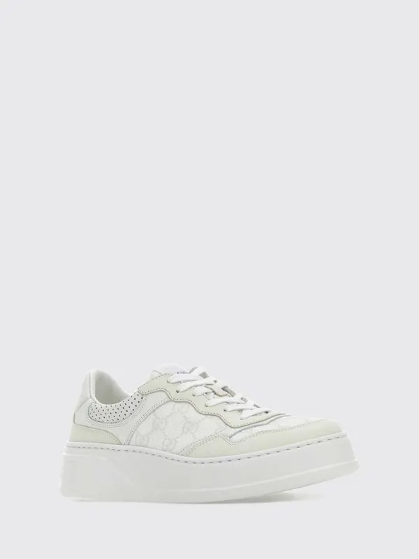 Gucci Low-Top Sneakers in Leather and GG Supreme Fabric with Platform Sole White (700775AACV29048)