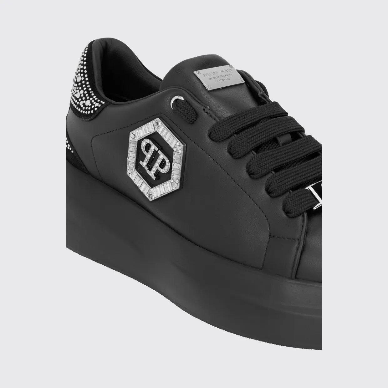 Philipp plein Leather Chunky Sneakers with Hexagon Logo and Rhinestones Black (FAFSWSC2812PLE022N0202) (3)
