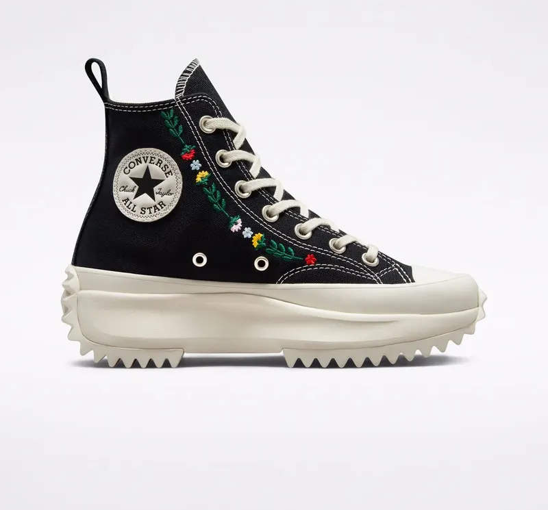 Converse Run Star Hike Platform Floral Embroidery Black/egret/midnight Clover (A02192C)