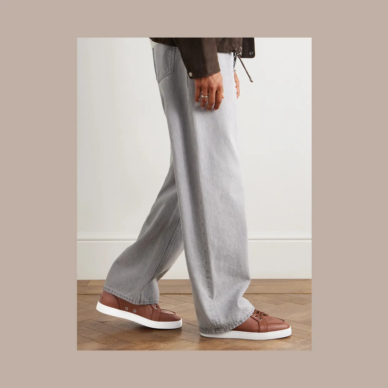 Christian Louboutin Rantulow Orlato Grosgrain-Trimmed Full-Grain Leather Sneakers Brown (3250663) (2)