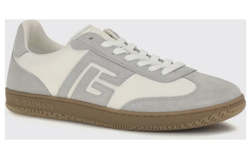 Balmain Swan Low-Top Suede and Leather Sneakers with PB Monogram Grey (HM1VI360LBEWYKS)