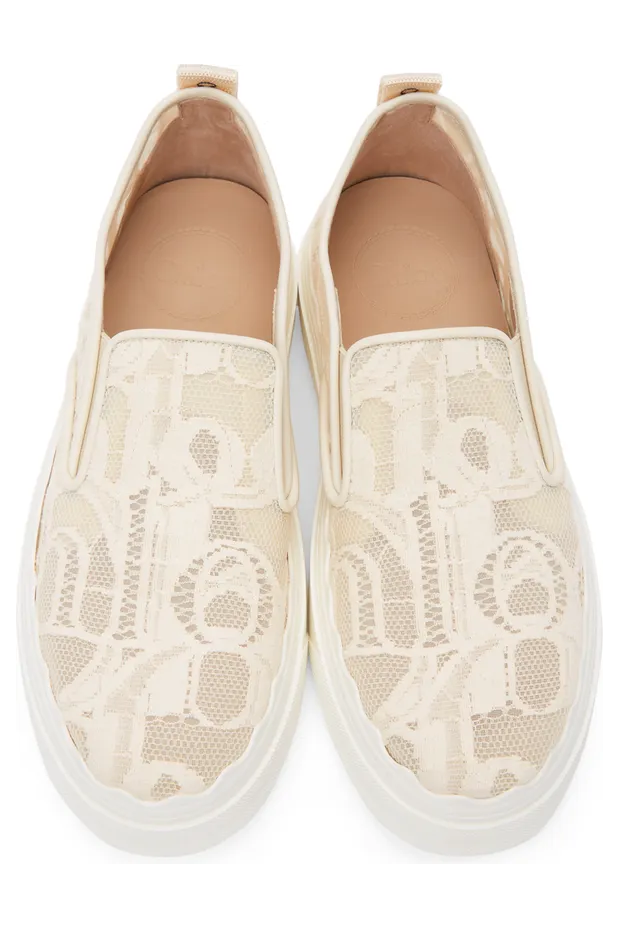 Chloé Beige Lace Lauren Slip-On Sneakers (CHC21U421D2) (5)
