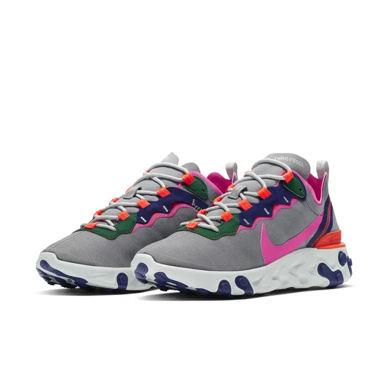 Nike React Element 55 Wolf Grey Multi-Color (W) Wolf Grey/Hyper Crimson-Mystic Green-Laser Fuchsia (BQ2728-006)