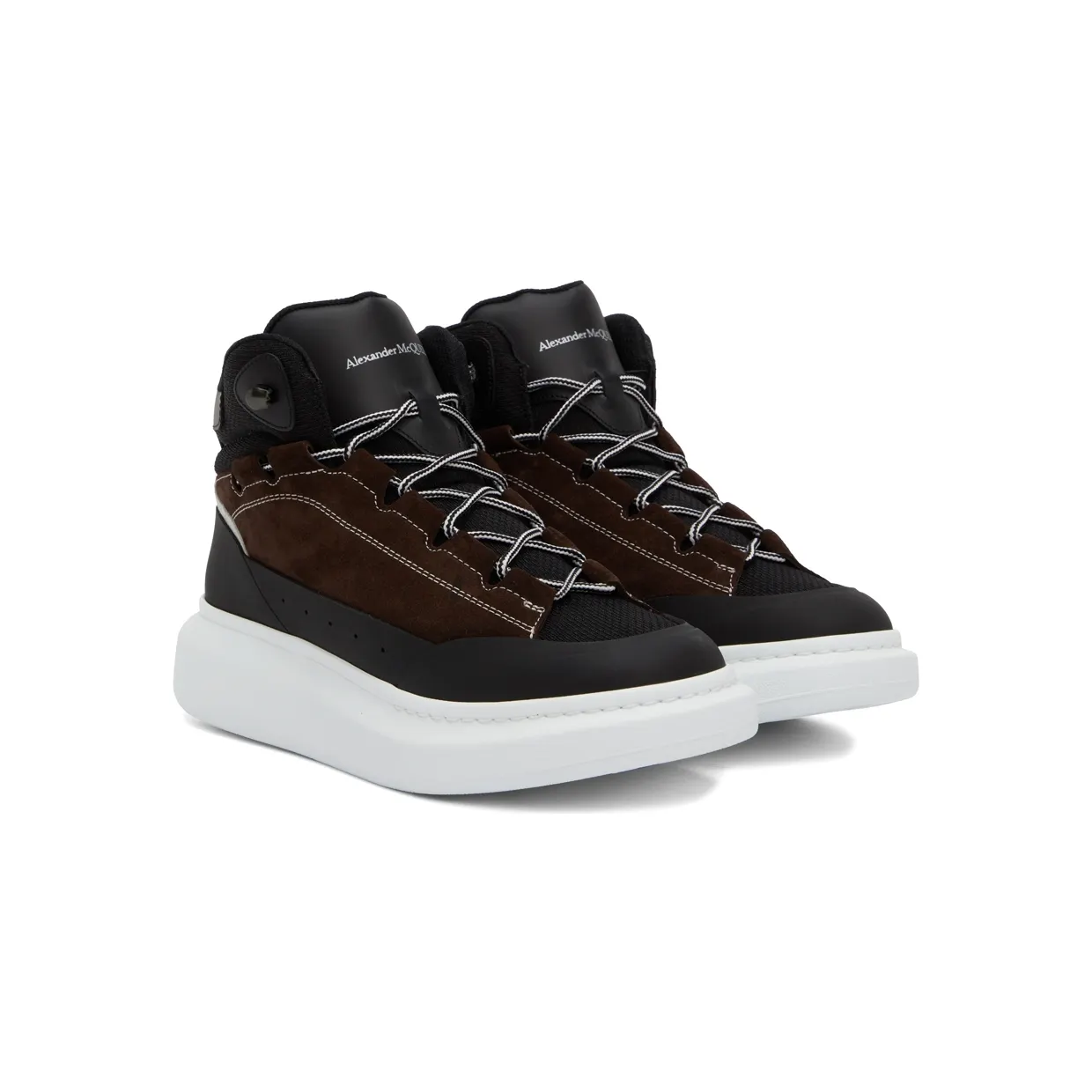 Alexander McQueen Black & Brown Leather High-Top Sneakers (682498WIB9C1459) (4)
