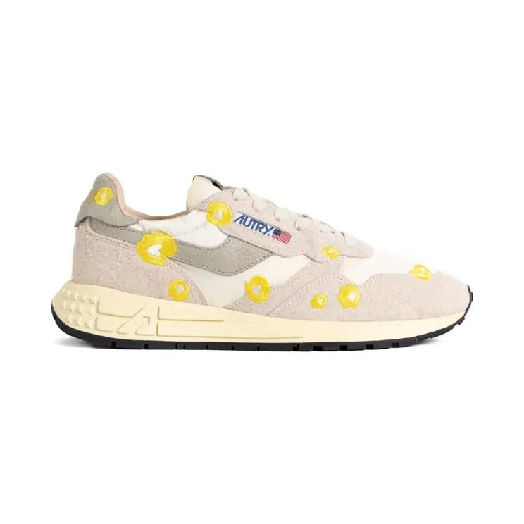 Autry Low-top sneakers met geborduurde bloemen – Beige (WWLMEF01)