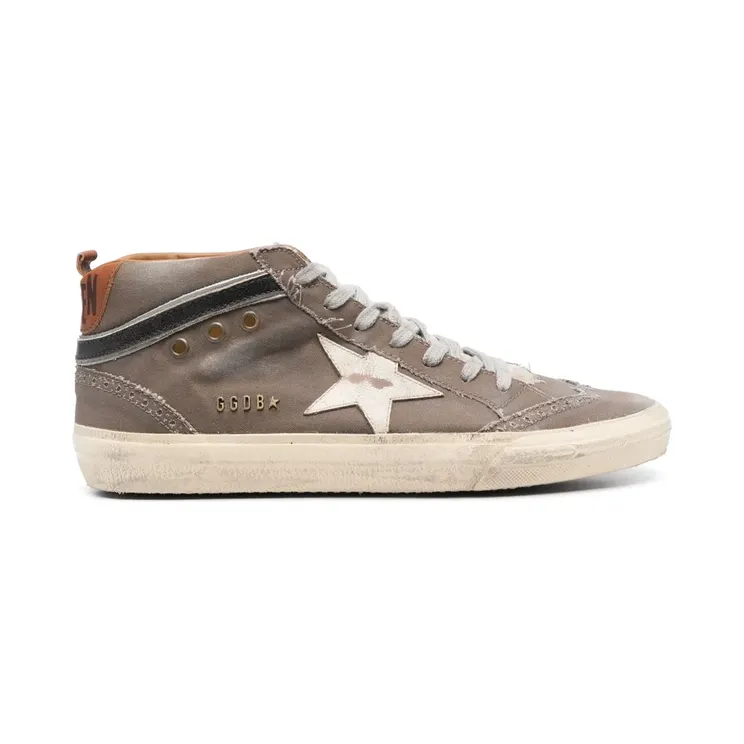 Golden Goose Mid Star aus Canvas mit Lederstern und Blitz “Brown” (GMF00122F004575)