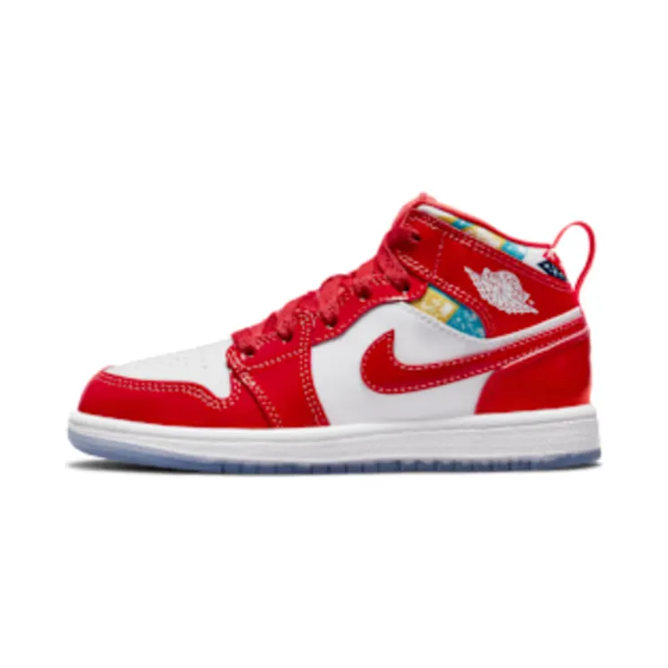Jordan 1 Mid SE Barcelona Sweater (PS) “Chile Red / Pollen / Armoury Navy / White” (DC7249-600)