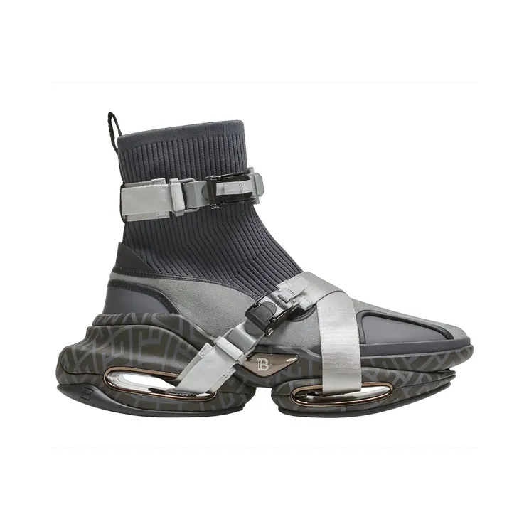 Balmain B-Bold High-Top Knit Grey Strap (YM0VH316TSLE)