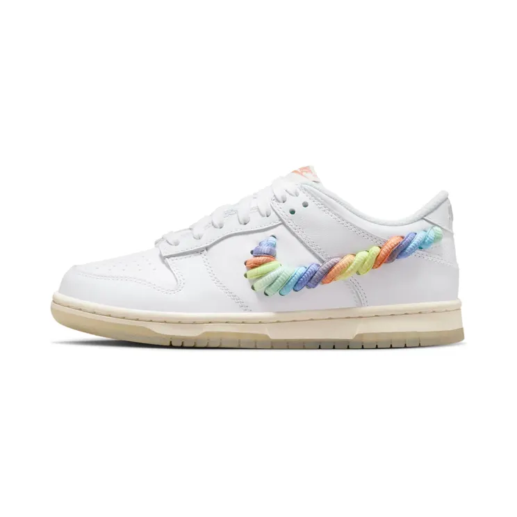 Nike Dunk Low SE GS “Rainbow Lace Swoosh White” (FN4861-100)