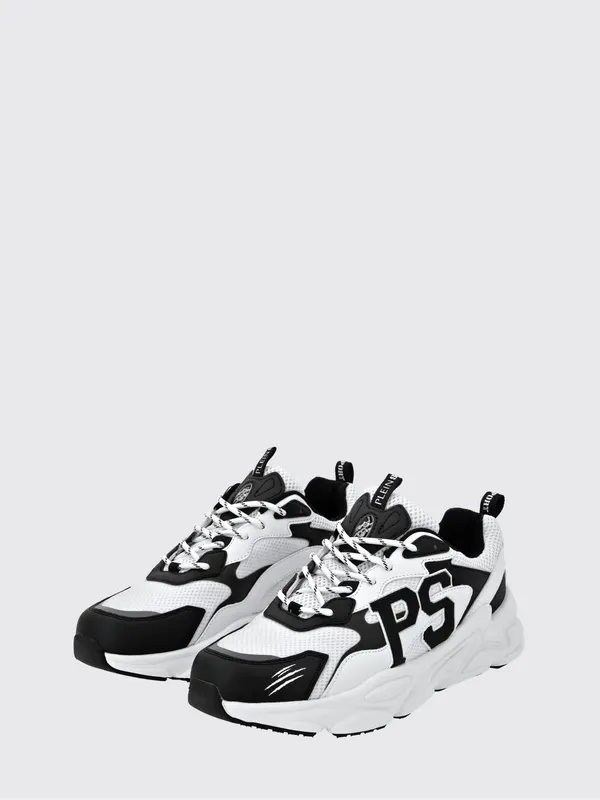 Plein Sport Low-Top Sneakers in Leather and Mesh with Contrast Monogram White 2 (SADSUSC0611STE003N0127)