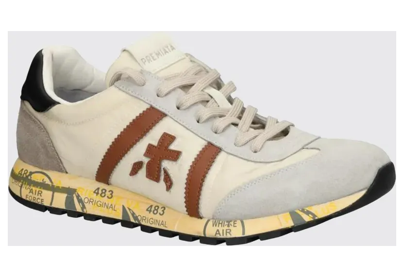 Premiata Lucy Sneakers in Suede and Used Nylon White (LUCY8189)