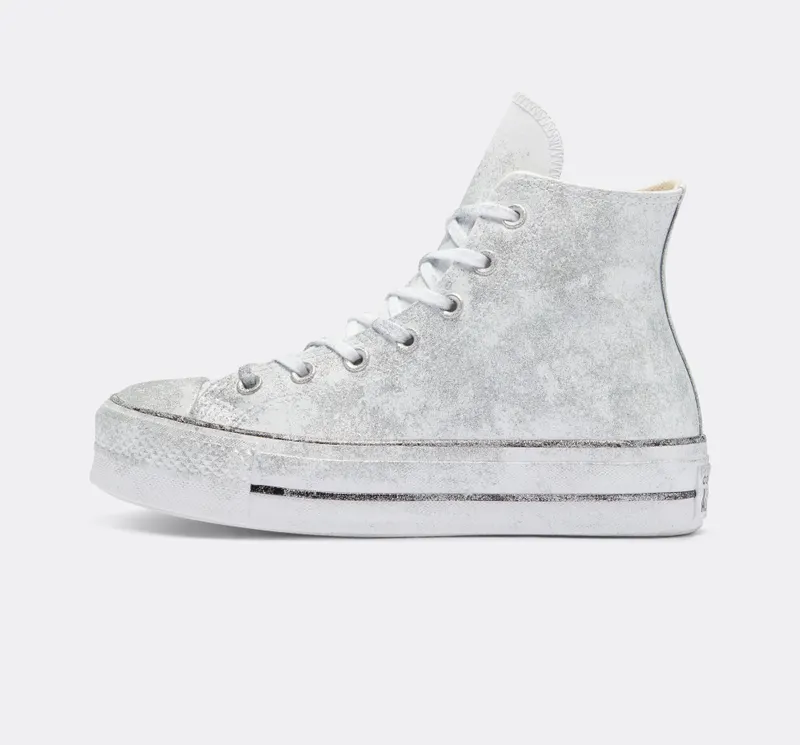 Converse Chuck Taylor All Star Lift Platform Luxe Leather Silver Glitter