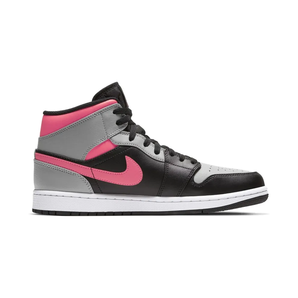 Jordan 1 Mid Pink Shadow Black/Hot Punch-Light Smoke Grey (554724-059)