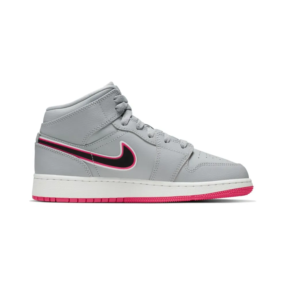 Jordan 1 Mid Wolf Grey Racer Pink Black (GS) Wolf Grey/Racer Pink-White-Black (555112-060)