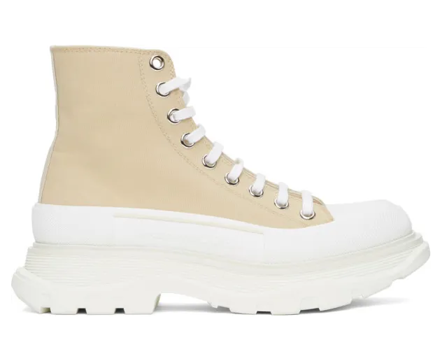 Alexander McQueen Tan Canvas Platform High-Top Sneakers (611706W4L3A)
