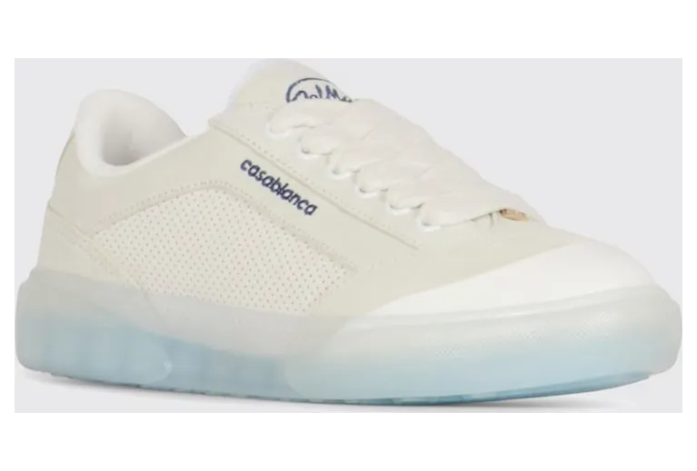 Casablanca Low Top Sneakers in Suede and Smooth Leather with Perforated Details White (ASS26SNK0258M)
