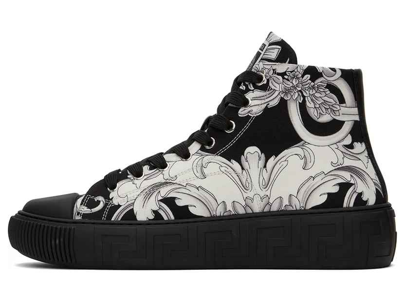 Versace Black & White Greca Barocco High Sneakers (DSU8403 1A04268) (3)