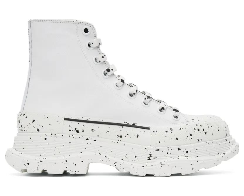 Alexander McQueen White Paint Tread Slick High Sneakers (682413W4MVI)