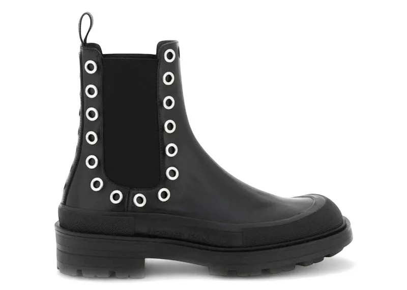 Alexander McQueen Stack Chelsea Eyelet Boot Black Silver (730094 WHSWV 1081)