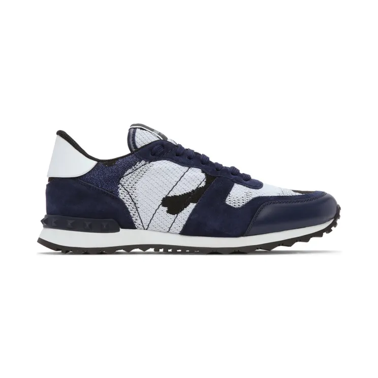 Valentino Garavani White & Navy Mesh Camouflage Rockrunner Sneakers (WY0S0723VCN)