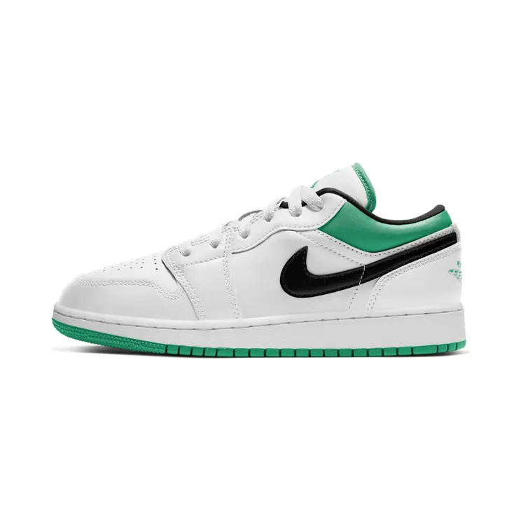 Jordan 1 Low White Lucky Green Tumbled Leather (GS) “White / Black / Stadium Green” (553560-129)