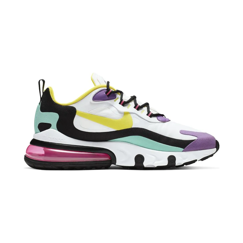 Nike Air Max 270 React Geometric Art White/Black-Bright Violet-Dynamic Yellow (AO4971-101)