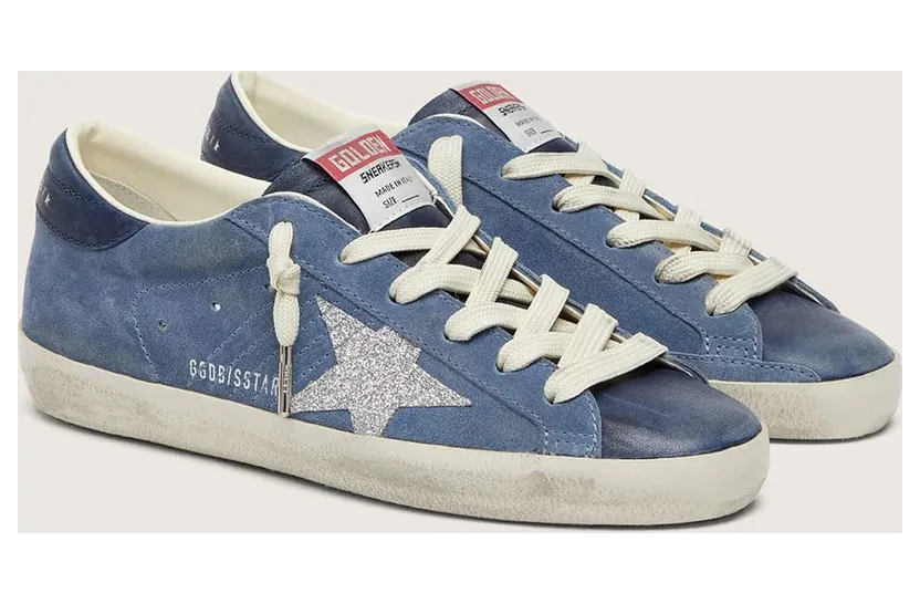 Golden Goose Women’S Super-Star In Denim-Blue Suede With Silver Glitter Star (GWF01002.F008569.51122) (2)