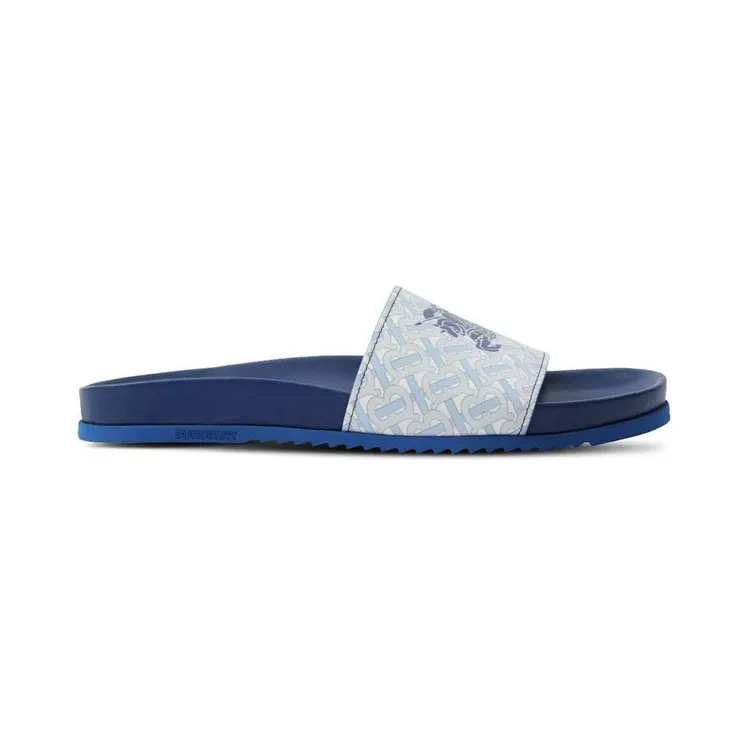Burberry EKD Monogram-Print Leather Slides Blue (8071988)
