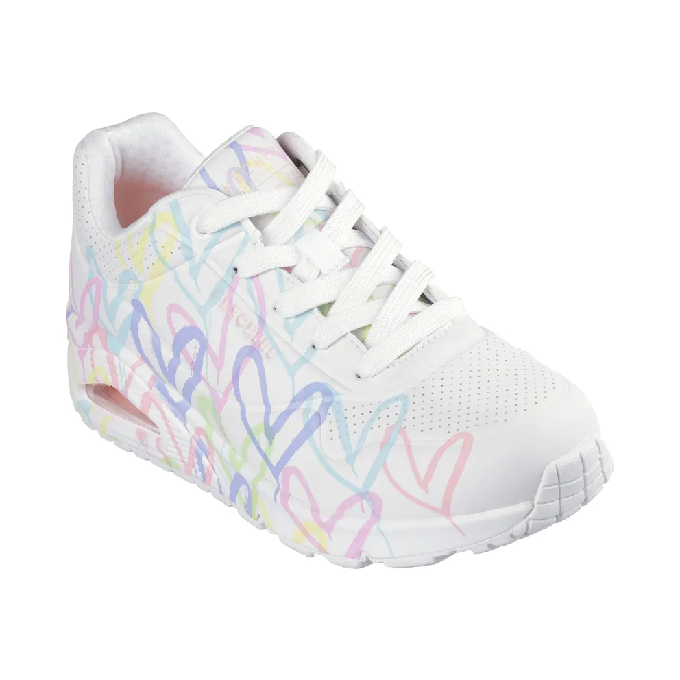 Skechers x JGoldcrown: Uno – Spread the Love – White / Pink Turquoise (155507 WPTQ)