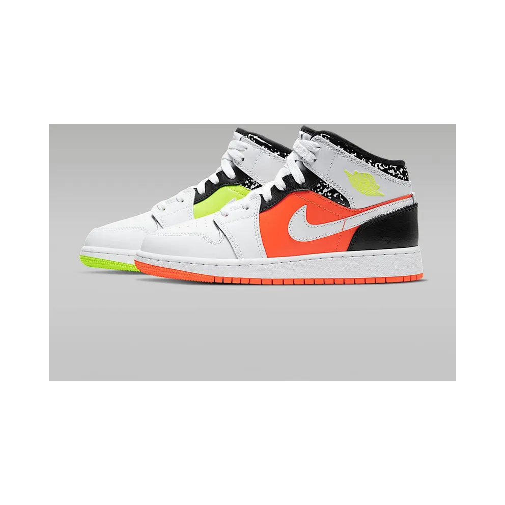 Jordan 1 Mid Composition Notebook (GS) Orange/Volt-Black-White (554725-870)