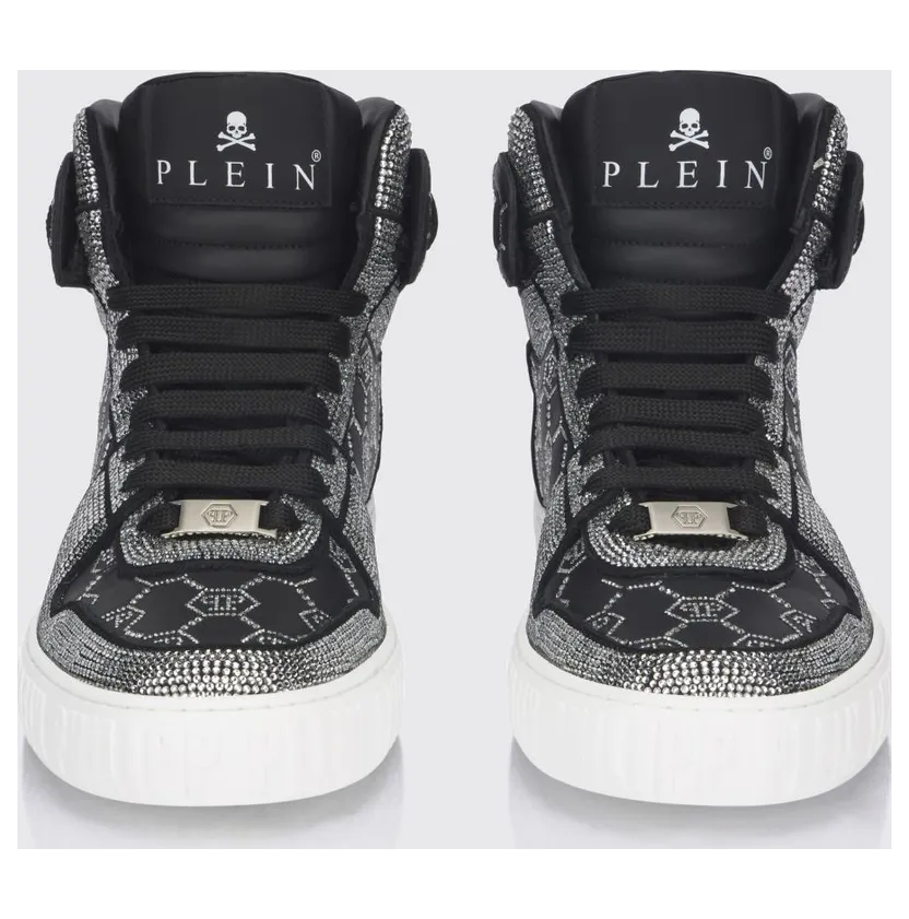 Philipp plein Leather Sneakers with Applied Rhinestones Black 1 (AAESUSC0865PLE022N02) (3)