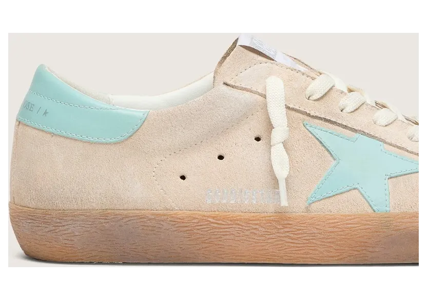 Golden Goose Men’S Super-Star In Beige Suede With Aqua-Green Star (GMF00101.F008551.15962) (4)