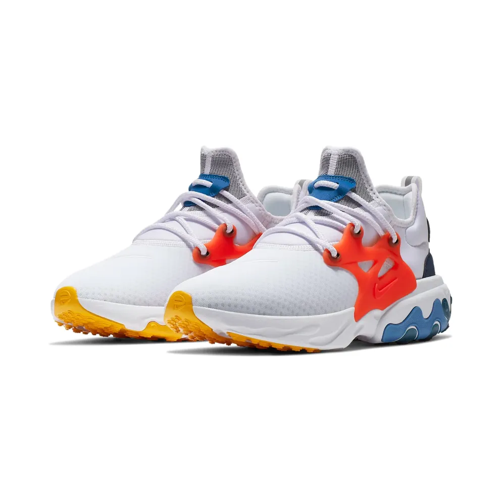 Nike React Presto White Habanero Red Obsidian White/Habanero Red-Obsidian-Pacific Blue-University Gold (AV2605-100)