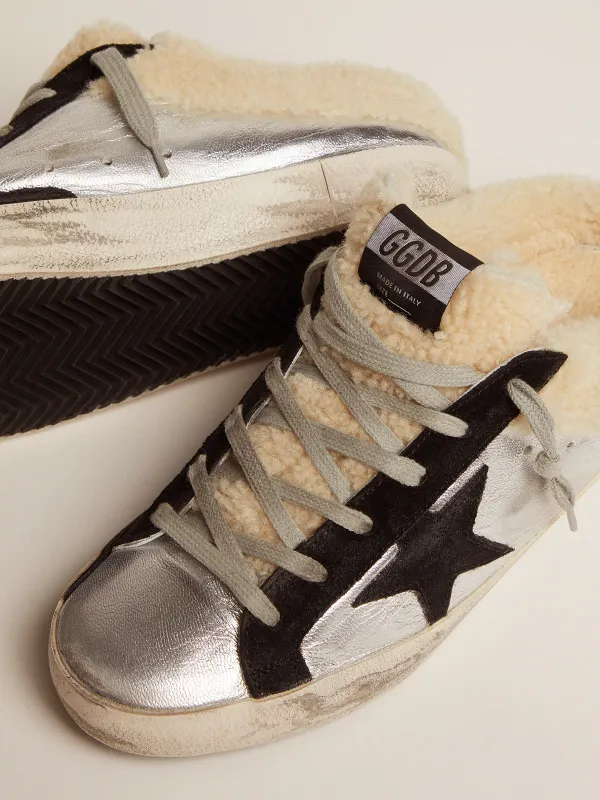 Golden Goose Super-Star Sabot In Silver Laminated Leather With Black Star (GWF00110.F002307.70149) (3)